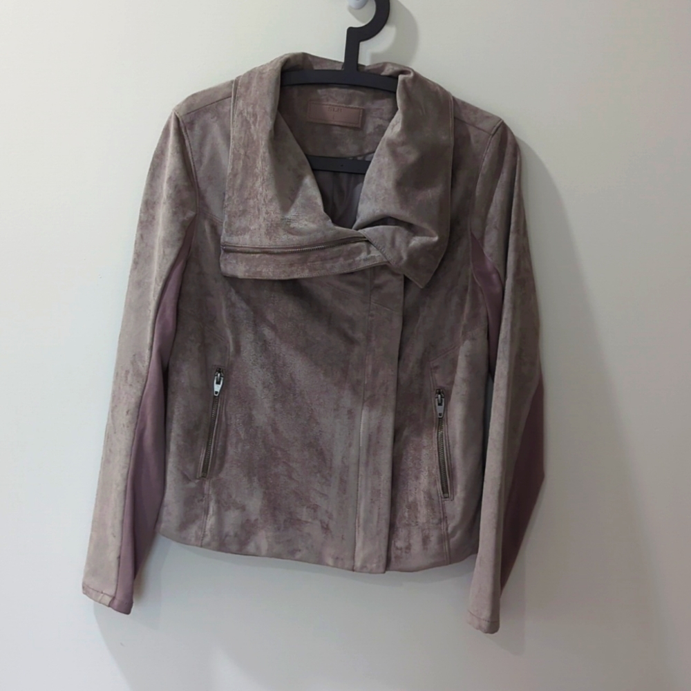 SL8 Blank NYC Gray Faux Suede Moto Zip Up Jacket NEW